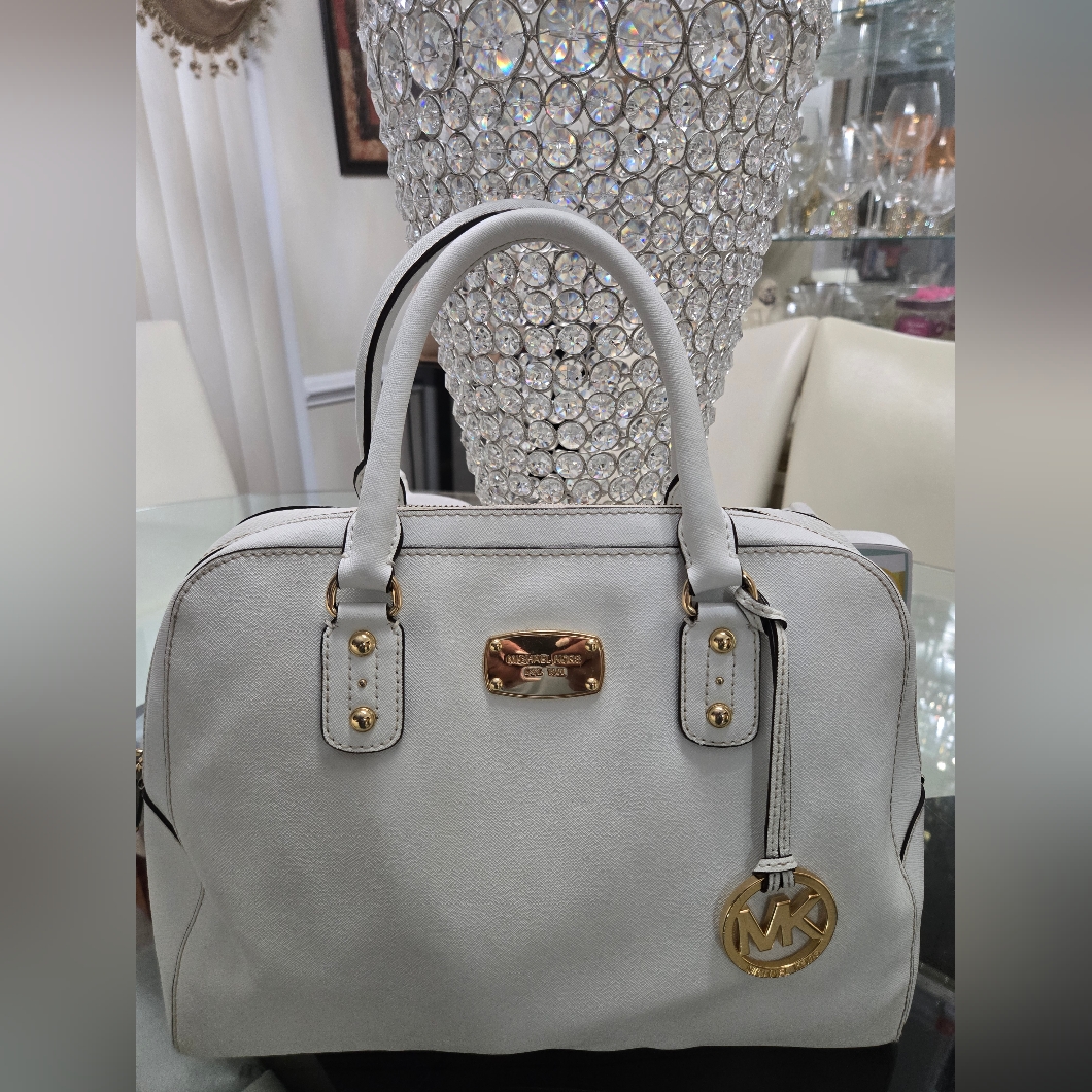 Michael Kors White And Gold Satchel Bag